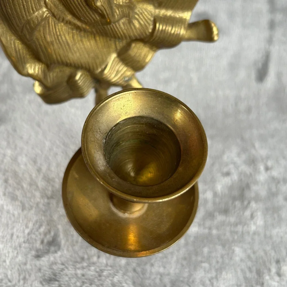 Vintage Brass Angel Wall Sconce Candle Holder Trumpet India Gold Tone 9.5 Inch